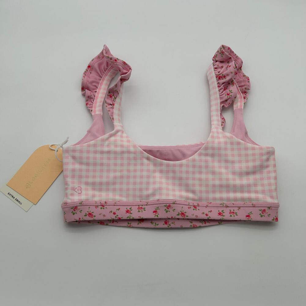 Blogilates Women's Ruffle Corset Sports Bra Pink Gingham XS